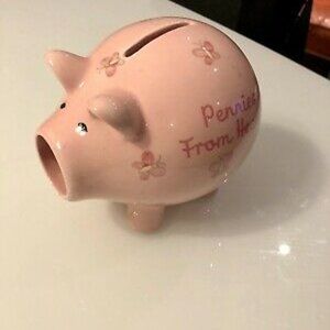 Kids! Pink Ceramic Piggy Bank PENNIES FROM HEAVEN!